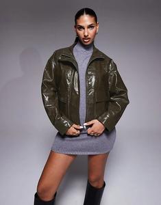 Куртка из искусственной кожи River Island цвета темного хаки