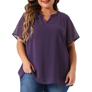 Женская летняя короткая однотонная блузка больших размеров в горошек Agnes Orinda, цвет Dark Purple