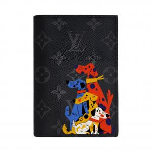 LOUIS VUITTON Кожаный паспортник для мужчин черный серый, Dog