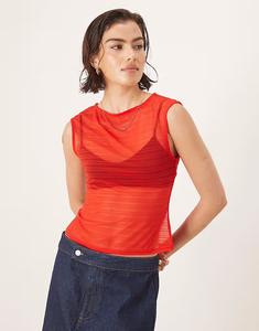 Топ из сетки с короткими рукавами и вырезом-лодочкой ASOS DESIGN красного цвета