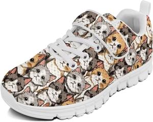 Кроссовки с животным принтом для мальчиков и девочек, обувь для ходьбы, модный дизайн, с одной пряжкой, теннисные кроссовки, дышащие, легкие, идеальные для детей Watdotory, Cute Cats