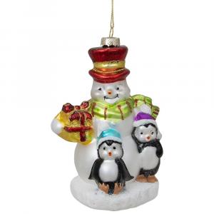 5,5-дюймовый снеговик с пингвинами, висящими на стеклянном рождественском орнаменте Christmas Central, белый