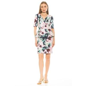 Женское платье-футляр из атласа с V-образным вырезом Alexia Admor, цвет beige floral