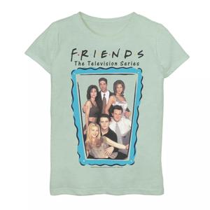 Футболка с портретом и рисунком в синей рамке для девочек 7–16 лет, групповая фотография друзей Licensed Character, светло-зеленый