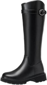 Женские сапоги для верховой езды из натуральной кожи с теплой шерстяной подкладкой, зимняя обувь в длинном конном стиле Generic, Black Fluff