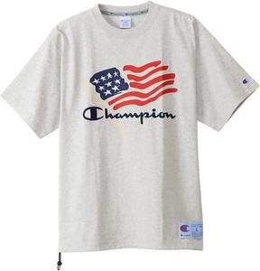 Мужская футболка Champion с коротким рукавом, круглый вырез, графический логотип, хлопок, США, свободный крой, оверсайз, спортивный стиль, C3-X322, овсяный
