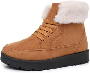 Женские меховые зимние сапоги до середины икры с отворотным воротником, плюшевые утепленные ботинки с толстой подошвой для холодной погоды Azttoztto, Brown