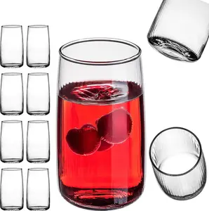 Стаканы для воды 480 мл, набор из 8 шт., элегантные стаканы для лонг-дринков с ребристой текстурой, стаканы для воды, сока, безалкогольных напитков и коктейлей, стеклянные стаканы для сока, стаканы для коктейлей (Mia) KADAX