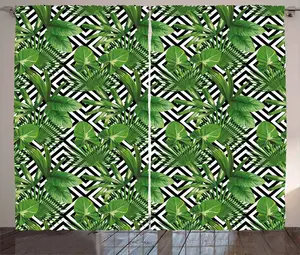 Шторы ABAKUHAUS в стиле Абстрактный деревенский, Современная кокосовая пальма, универсальные ленточные шторы для гостиной с петлями и крючками, 280 x 175 см, черно-зелено-белые Abakuhaus