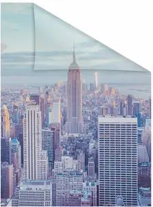 LICHTBLICK ORIGINAL оконная пленка "New York", 1 шт., непрозрачная, структурированные клейкие точки, самоклеящаяся, защита конфиденциальности 100х100 см, синий/оранжевый/серый