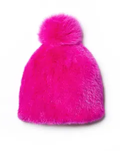 Норковая шапка с помпоном из лисы цвета фуксии Maximilian