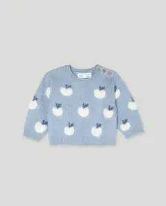 Трикотажный джемпер с круглым вырезом и принтом по всей поверхности для девочки Baby El Corte Inglés, синий