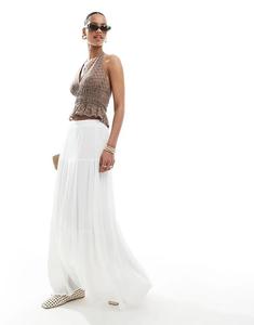 Юбка миди Stradivarius boho белого цвета