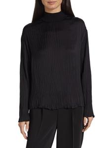 Топ с высоким воротником из жатого атласа Vince, черный