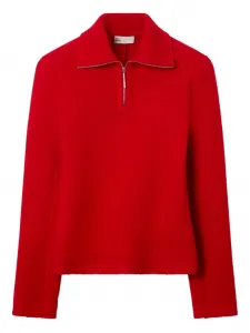 Шерстяная рубашка поло с воротником на молнии Tory Burch, красный
