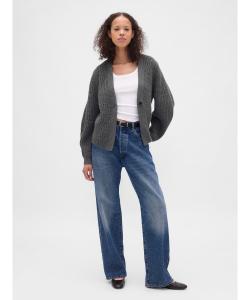 (W) Вязаный кардиган с рукавами-бочками