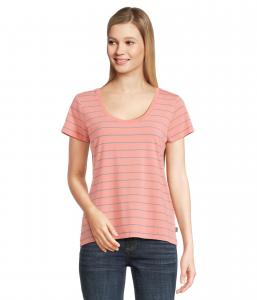Футболка L.L.Bean Soft Stretch Supima Tee Scoopneck Short-Sleeve Stripe, цвет Dark Salmon/Bayside Blue
