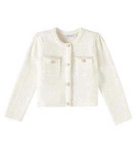 Кардиган из смесового хлопка с пайетками Self-Portrait Kids, кремовый