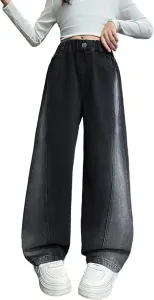 Джинсы для девочек Wide Leg с высокой талией и карманами