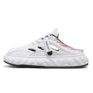 CAHHRRN Мужские противоскользящие домашние тапочки с закрытым носком бело-черные, цвет White Black