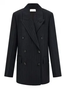 Двубортный пиджак в полоску Ferragamo, черный