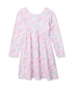 Детское платье с длинными рукавами и сборкой на талии из джерси Lands' End, розовый