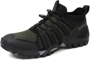Мужские трекинговые водные кроссовки для улицы с защитой пальцев, дышащая сетка, быстросохнущие, противоскользящие ботинки для переходов, кемпинга, походов и рыбалки Qacksv, зеленый