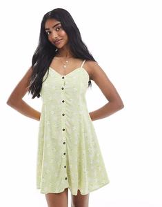 Мисс Селфридж мини-платье с пуговицами, зеленое, с цветочным принтом Miss Selfridge