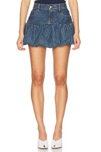 Юбка-мини из денима с присборенным подолом Coperni, Blue Vintage