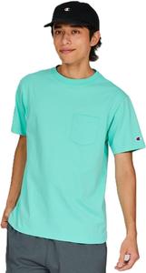 Футболка Champion с коротким рукавом, круглый вырез, 100% хлопок, США, футболка с коротким рукавом и карманом, светло-голубой/зеленый