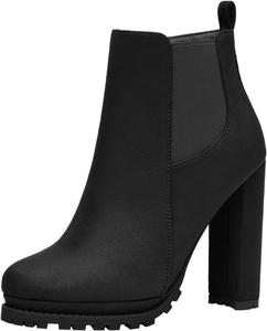 CsgrFagr Классические женские ботинки с острым носком, массивным каблуком, высокой молнией, на платформе из джинсовой ткани (коричневые, размер 8)