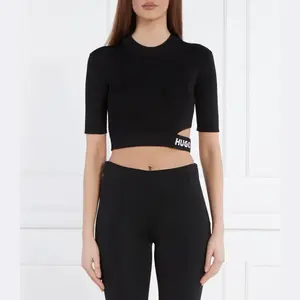 Укороченный атласный свитер Hugo, черный