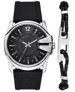 Подарочный набор мужских кварцевых часов Master Chief с тремя стрелками и датой, черный силиконовый, 43 мм Diesel, black