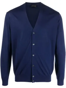 Кардиган тонкой вязки с V-образным вырезом Prada, синий