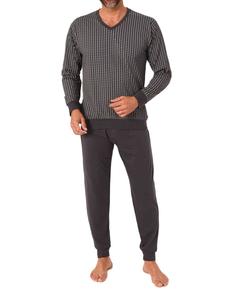 NORMANN Пижамный комплект с длинными рукавами, манжетами и V-образным вырезом, темно-серый