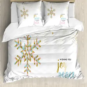 Пододеяльник ABAKUHAUS Joy, с рождественским принтом Снежинки и любовь, с защитой от клещей, подходит для аллергиков с наволочками, 155 см x 220 см - 80 x 80 см, нежно-розовый, нежно-голубой Abakuhaus