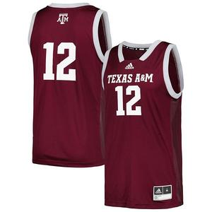 Мужская малиновая футболка adidas #12 texas a&m aggies team swingman Unbranded