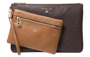 Сумка-клатч Slater из хлопка с комбинированной отделкой из лакированного полотна и кожи, женская, тёмно-коричневая MICHAEL KORS