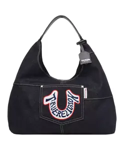 Сумка-хобо из денима с ретро-логотипом True Religion, черный