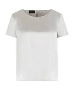 Шелковая блузка с круглым вырезом и короткими рукавами Emporio Armani, серый