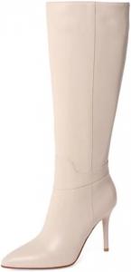 Женские сапоги FOWT с острым носком, высокая голень, шпилька, длинные ботфорты с боковой молнией, сексуальные повседневные туфли для платья, размер 4-16 US, Beige