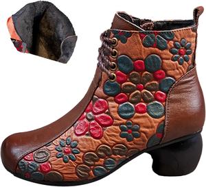 Женское винтажное платье с принтом AngryMonkey, ботильоны до щиколотки, удобные осенне-зимние с нескользящей подошвой, низкий массивный каблук, молния, повседневные короткие ботинки, Brown Velvet