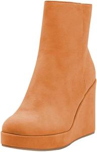 Женские ботильоны с круглым носком на танкетке с высокой платформой, боковой молнией, стильные нарядные короткие ботинки, размеры 4-16 US Wansseny, Orange