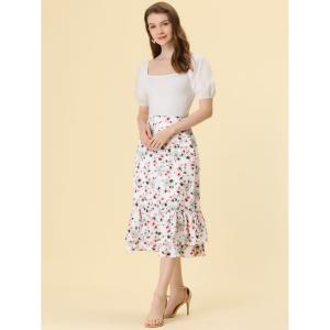 Женская юбка-миди с эластичной резинкой на талии и оборками на талии с цветочным принтом ALLEGRA K