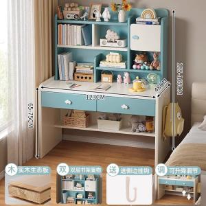 Детский письменный стол Naijia 123 см с полкой, сине-белый, комплект со стулом