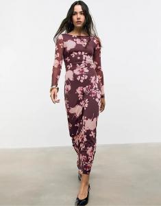 Платье миди Stradivarius Tulle с открытой спиной фиолетового цвета