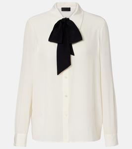Шелковая рубашка Hanford с деталями в виде шарфа Nili Lotan, Ivory/Black