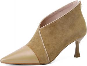 Женские удобные ботильоны YDN с глубоким вырезом V, заостренным носком, шпилькой, невысоким каблуком, короткие ботинки на молнии с комбинированной замшей, для платья, офиса и повседневной носки, размер 4-15 US, Beige