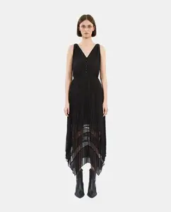 Длинное плиссированное платье без рукавов The Kooples, черный