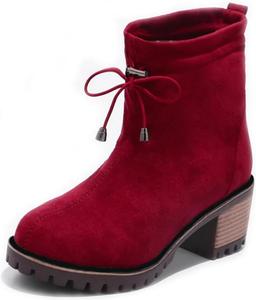 Женские повседневные ботильоны VOKLIN с закругленным носком, эластичные, на массивном каблуке средней высоты, для работы и офиса, Wine Red